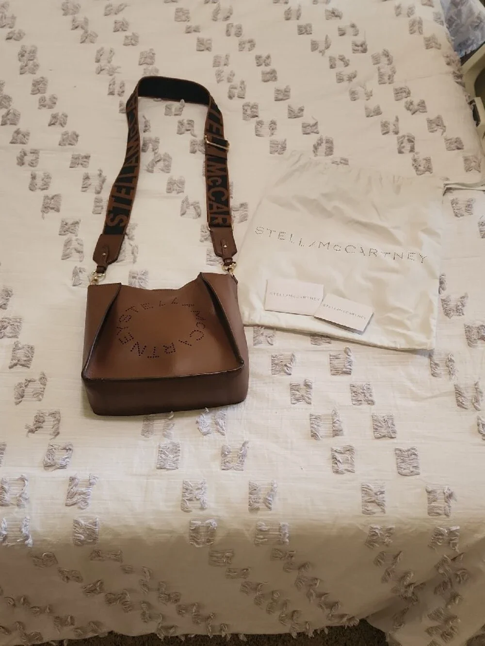 Stella McCartney Mini Brown Perforated Logo Crossbody Bag